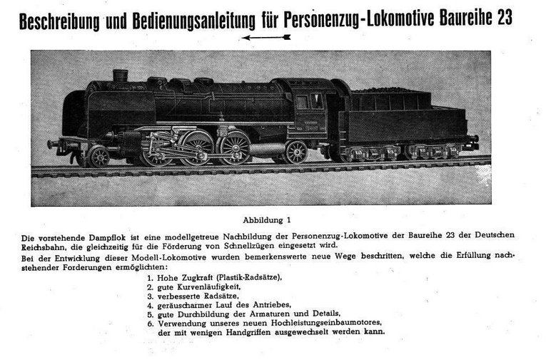 PIKO 23 001 Wagner-Leitbleche Deutsche Reichsbahn  SAMMLERWERT ca. 70€ - 120€  Baujahr: 1955
