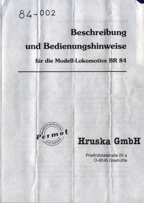 HRUSKA 84 002 Müglitztalbahn Deutsche Reichsbahn  SAMMLERWERT ca. 160€ - 250€  Baujahr: 1992
