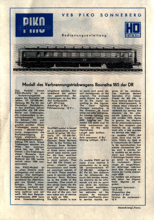 PIKO BR185 004-9 Verbrennungstriebwagen  SAMMLERWERT ca. 50€ - 70€  Baujahr: 1982
