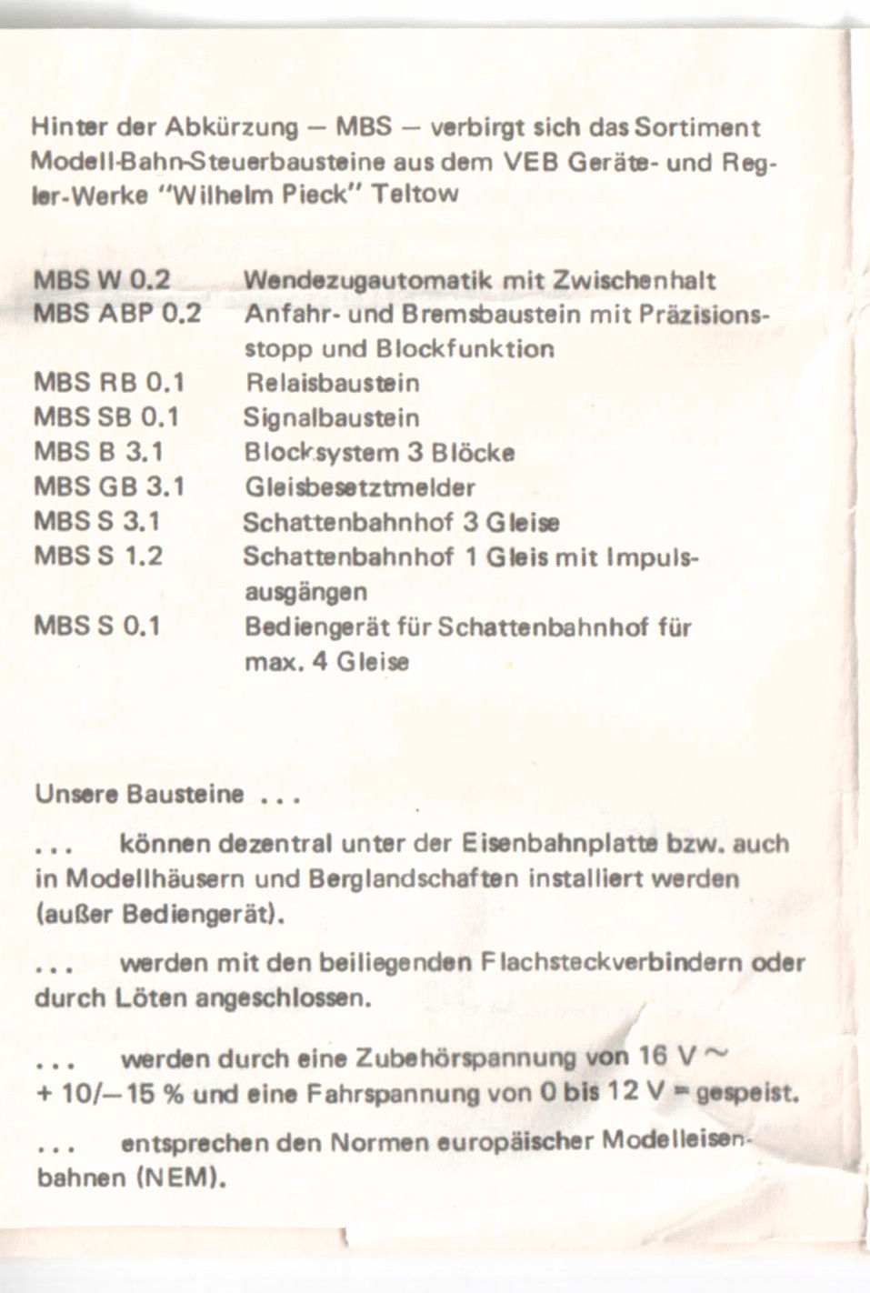 MBS Block-, Anfahr- und Bremsbaustein mit Päzisionsstopp incl. Beschreibung  