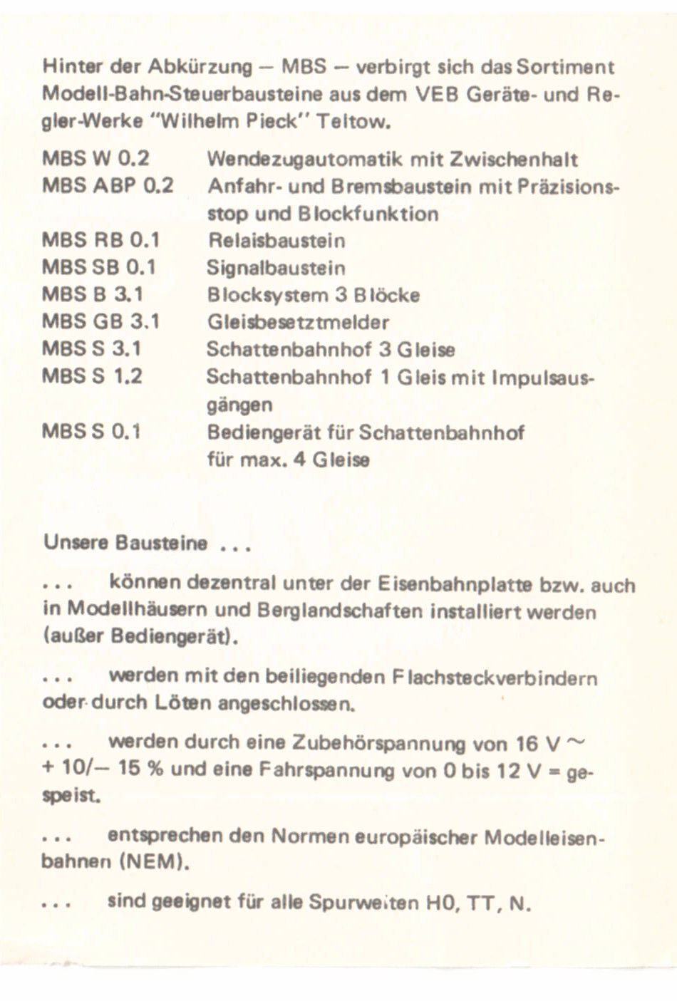 MBS Wendezugautomatik W 0.2 incl. Beschreibung  